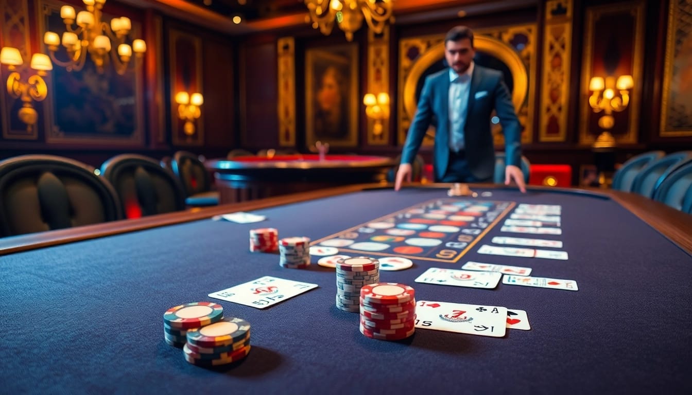 JILI-branded poker table showcasing high-stakes gaming action in an opulent casino atmosphere.