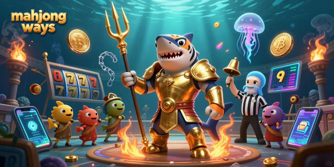 Experience mahjong ways action in a dynamic underwater casino with slot reels and vibrant characters.