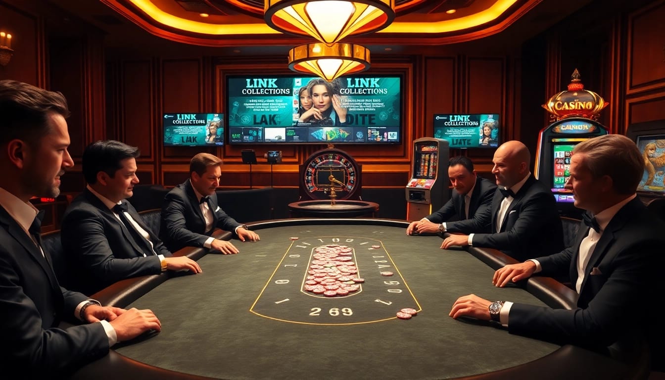 Engaging in high-stakes poker at a luxurious casino, showcasing a vibrant atmosphere with a focus on 링크모음.