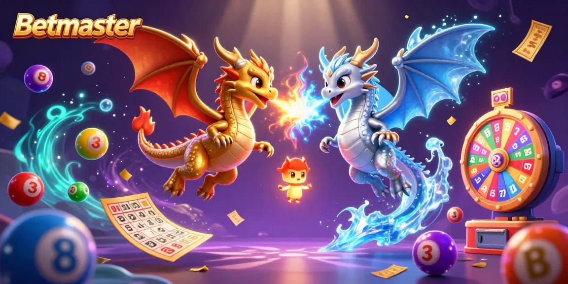Experience Betmaster's thrilling gaming action with vibrant dragons and dynamic lottery elements.