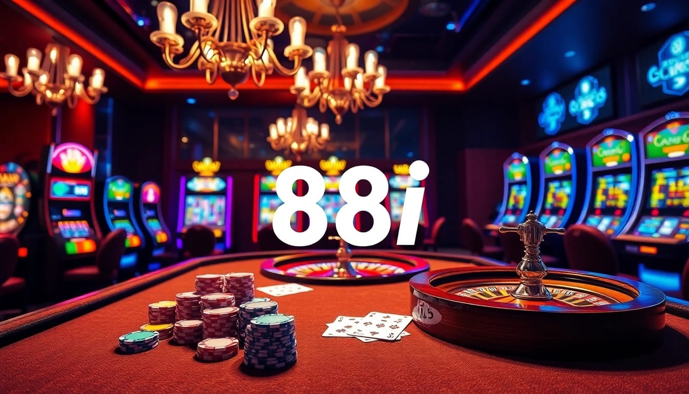 Poker chips and cards on a casino table at 88i, creating a thrilling gambling atmosphere.