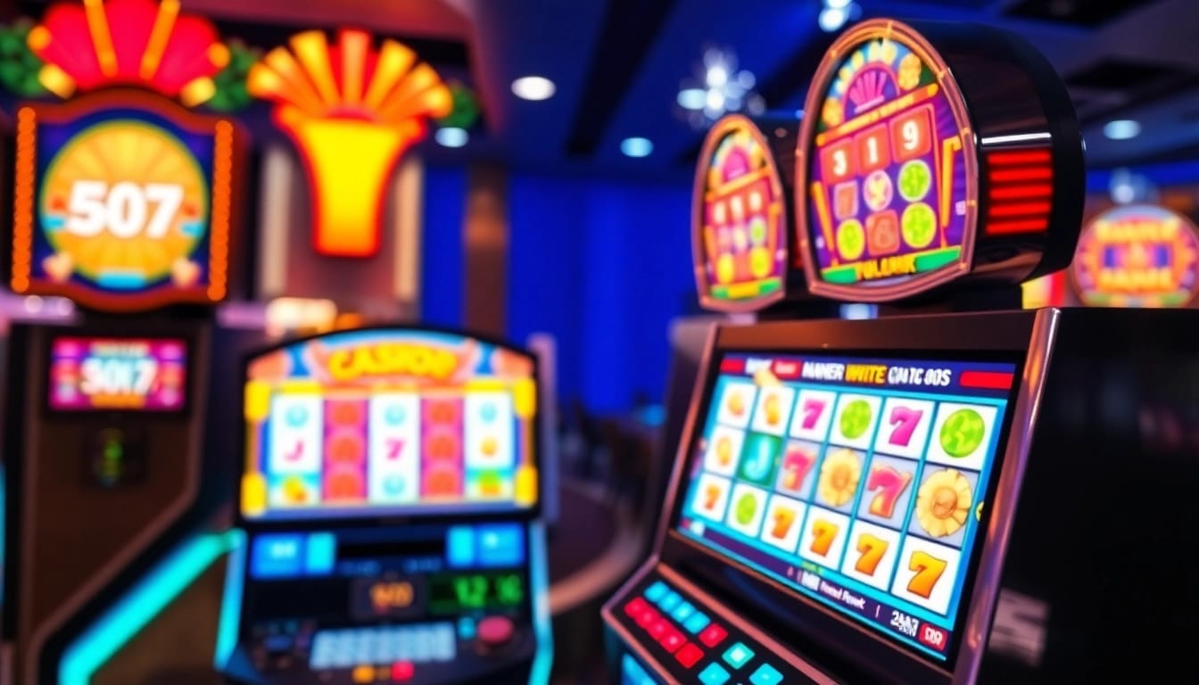 Menyaksikan slot gacor dengan mesin slot berwarna-warni dan antisipasi kemenangan.