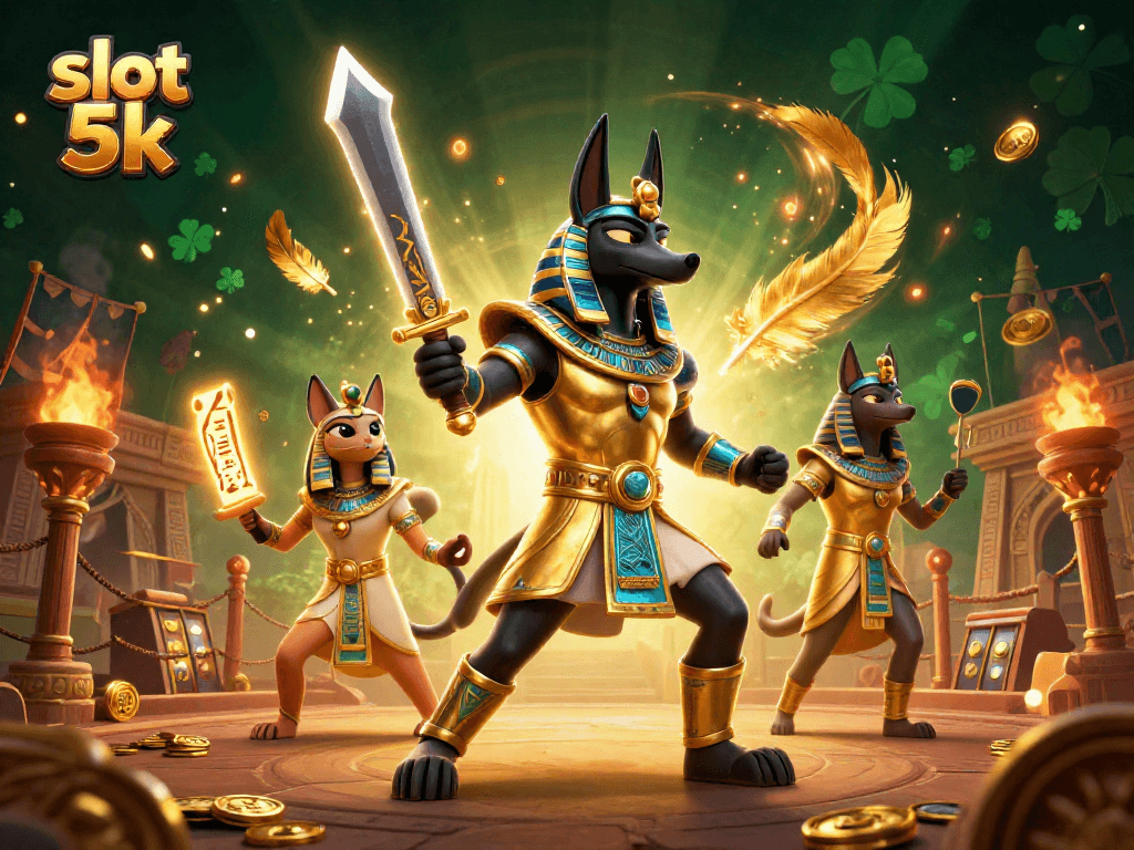Experience thrilling gameplay with slot 5k featuring ancient Egyptian warriors amid gold and dazzling elements.