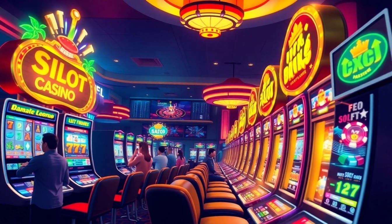 Experience the thrill of slot gacor hari ini with vibrant casino slot machines and excited players.