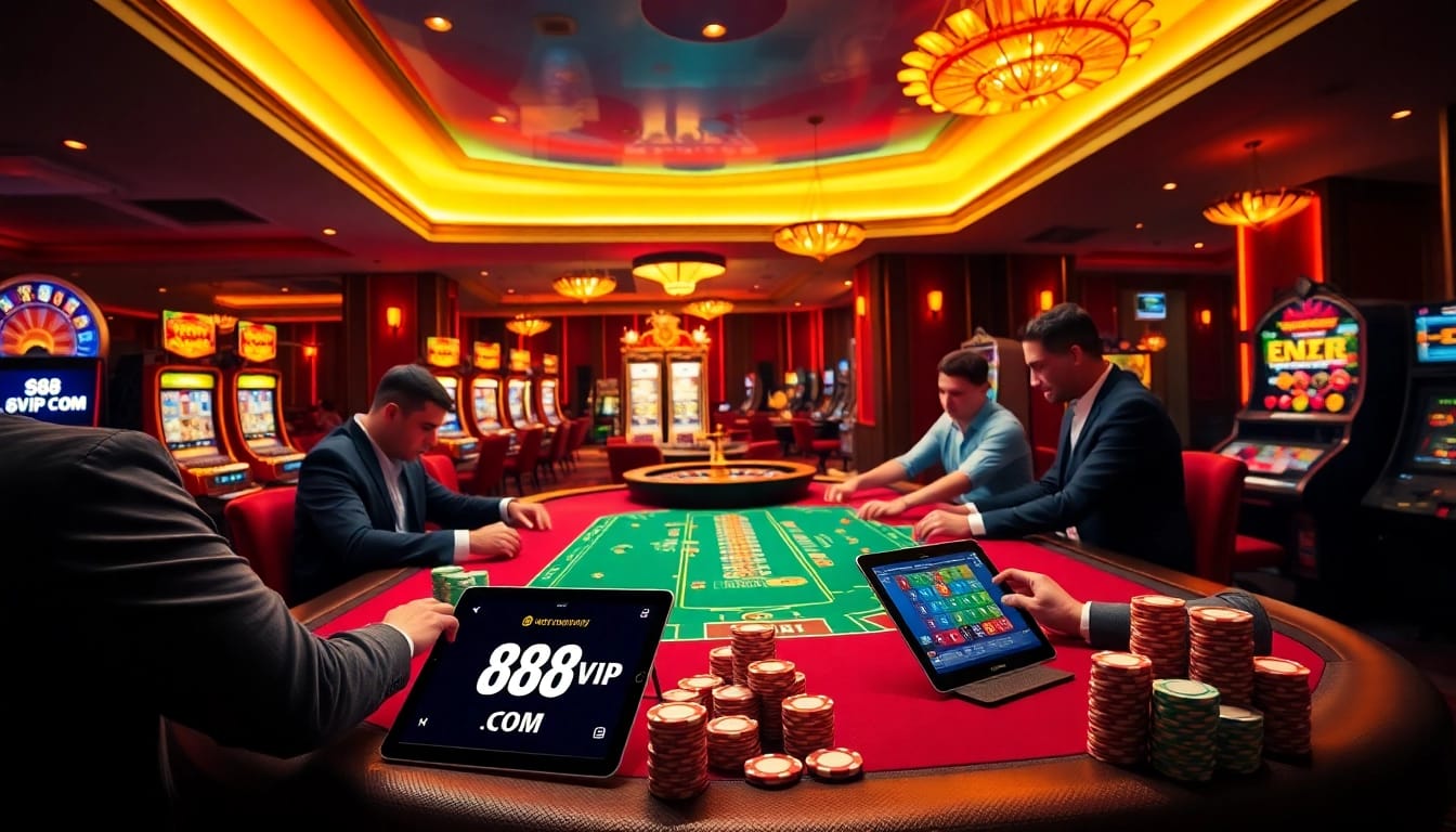 Professional players compete at a poker table showcasing the excitement of 68VIP.COM gambling.