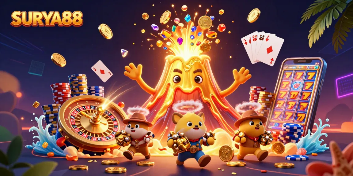 SURYA88 captures thrilling casino excitement with a vibrant eruption of treasures and games.