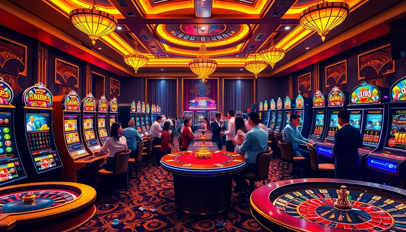 Experience the thrill of slot gacor hari ini in this vibrant casino scene with excited players.