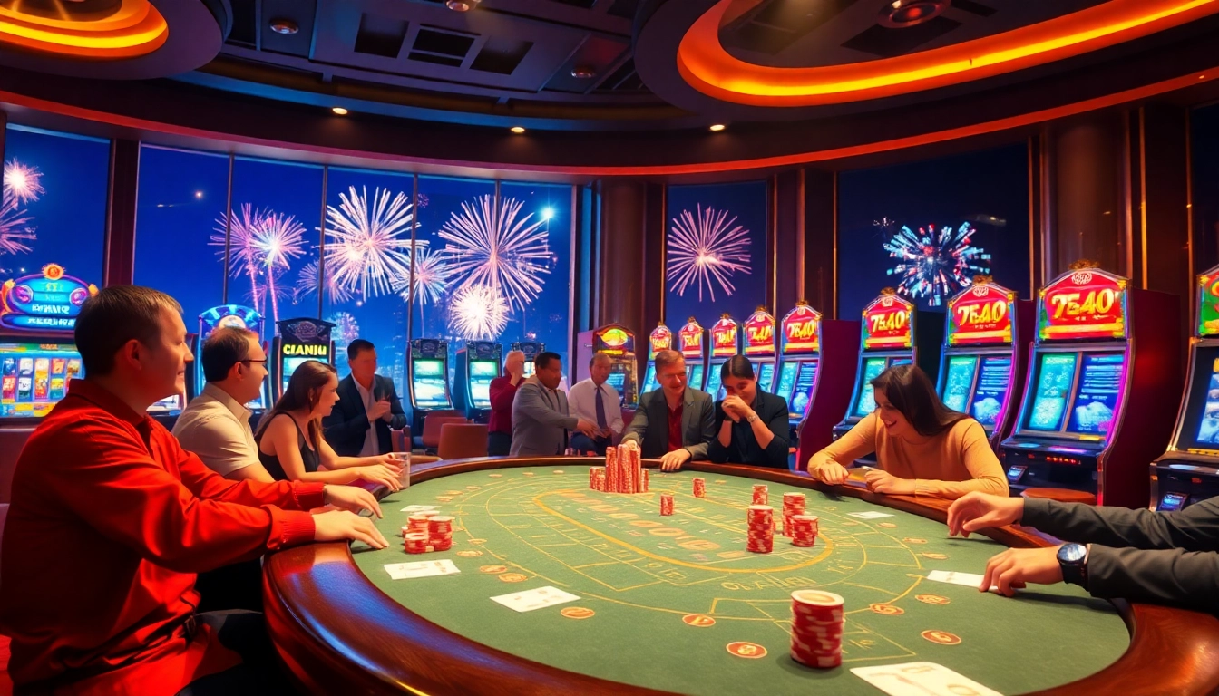 BRO138 players enjoy a festive game night with colorful chips and exciting New Year's decorations.