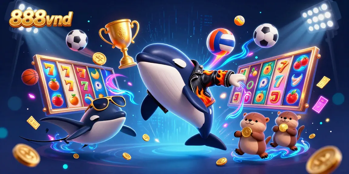 Engage in winning with 888vnd at a vibrant casino scene featuring an orca and sea creatures.