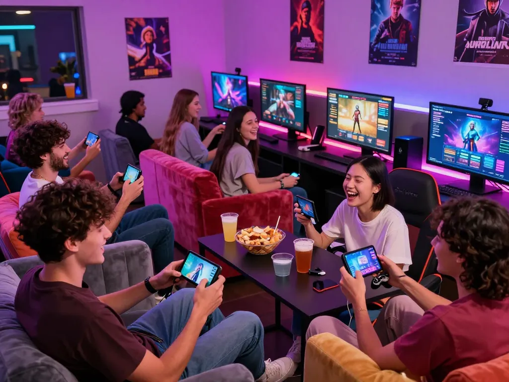 Players enjoying a porngame in a vibrant gaming lounge with interactive experiences.