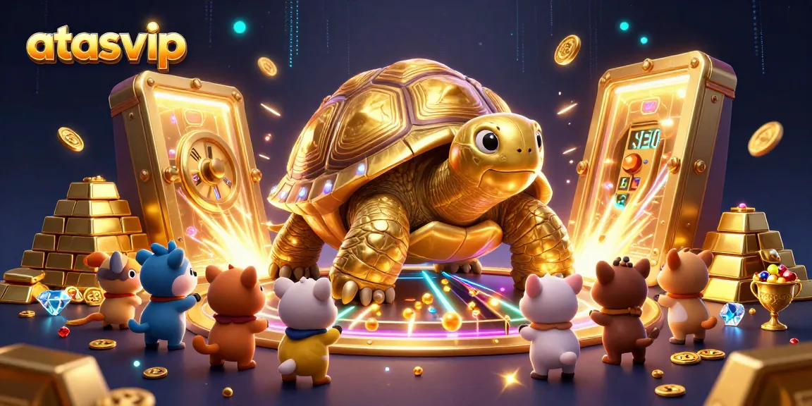Experience the thrill of gaming at atasvip with a vibrant 3D casino illustration featuring exciting gameplay elements.