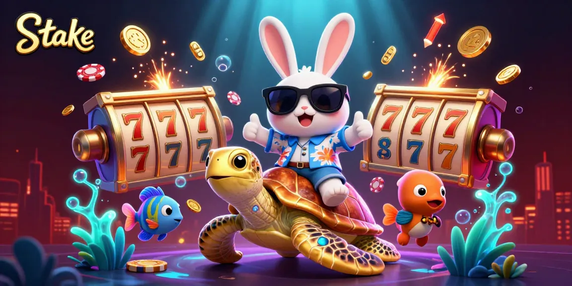 Win big at Stake with exciting characters in a vibrant casino scene filled with action!