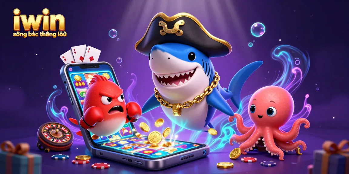 Experience excitement with iwin sòng bạc thượng lưu, featuring vibrant casino characters, gaming elements, and gold coins.