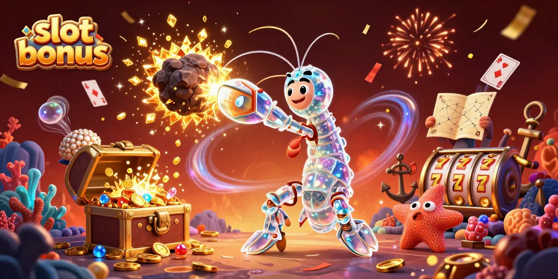 Experience the excitement of a slot bonus in a vibrant 3D casino-themed illustration, with gold coins and gems.