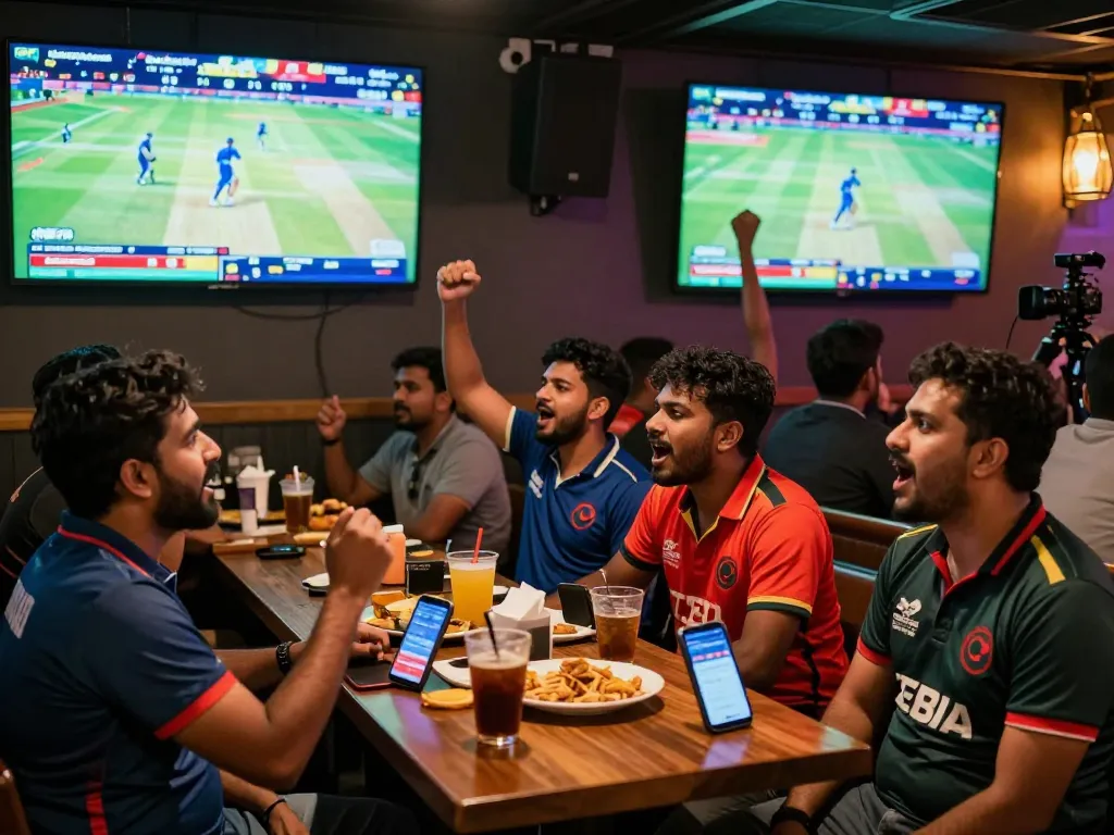 JeetBangla cricket betting scene with fans cheering during live match, showcasing the excitement and engagement of cricket enthusiasts.