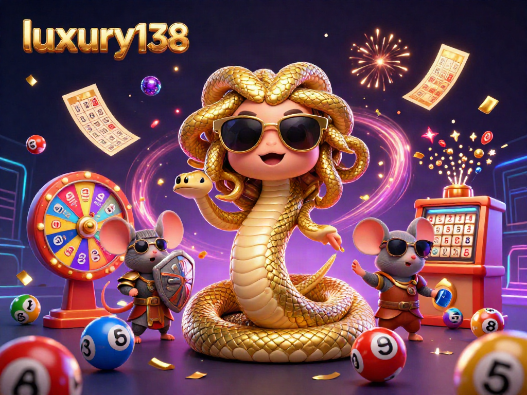 Menyajikan suasana meriah dalam permainan lotere dan bingo dengan luxury138 sebagai fokus utama, ditambahkan karakter menarik dan elemen kasino.
