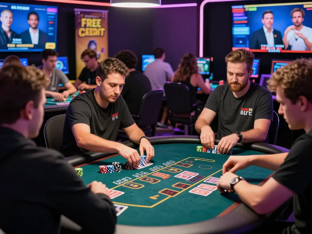 Engaging Baccarat players utilizing free credit baccarat at a lively online casino table.
