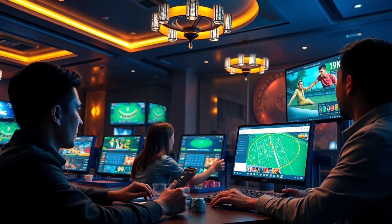 Jugadores comprometidos explorando diversas opciones de juego en la moderna plataforma en línea de 79king.