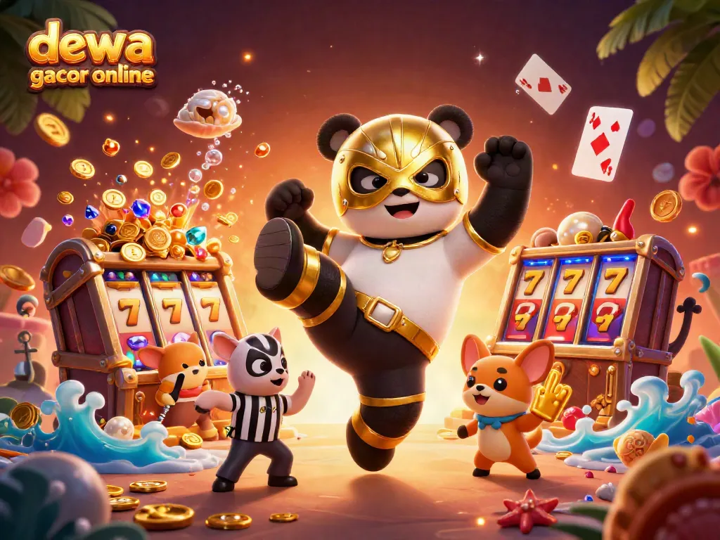Mainkan dewa slot gacor online dengan karakter panda dan chihuahua di festival slot yang meriah.