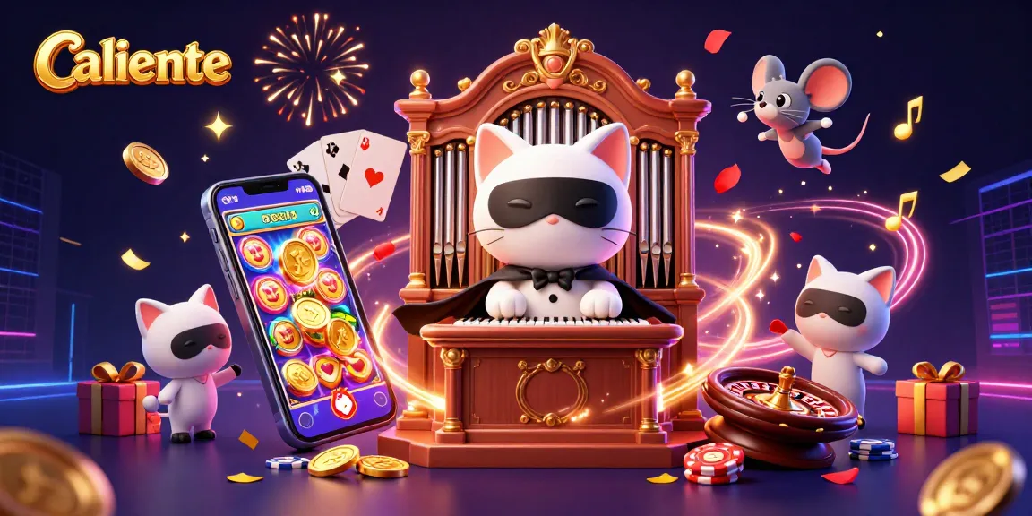 Caliente offers immersive casino experiences with a lively scene of gaming characters and vibrant elements.