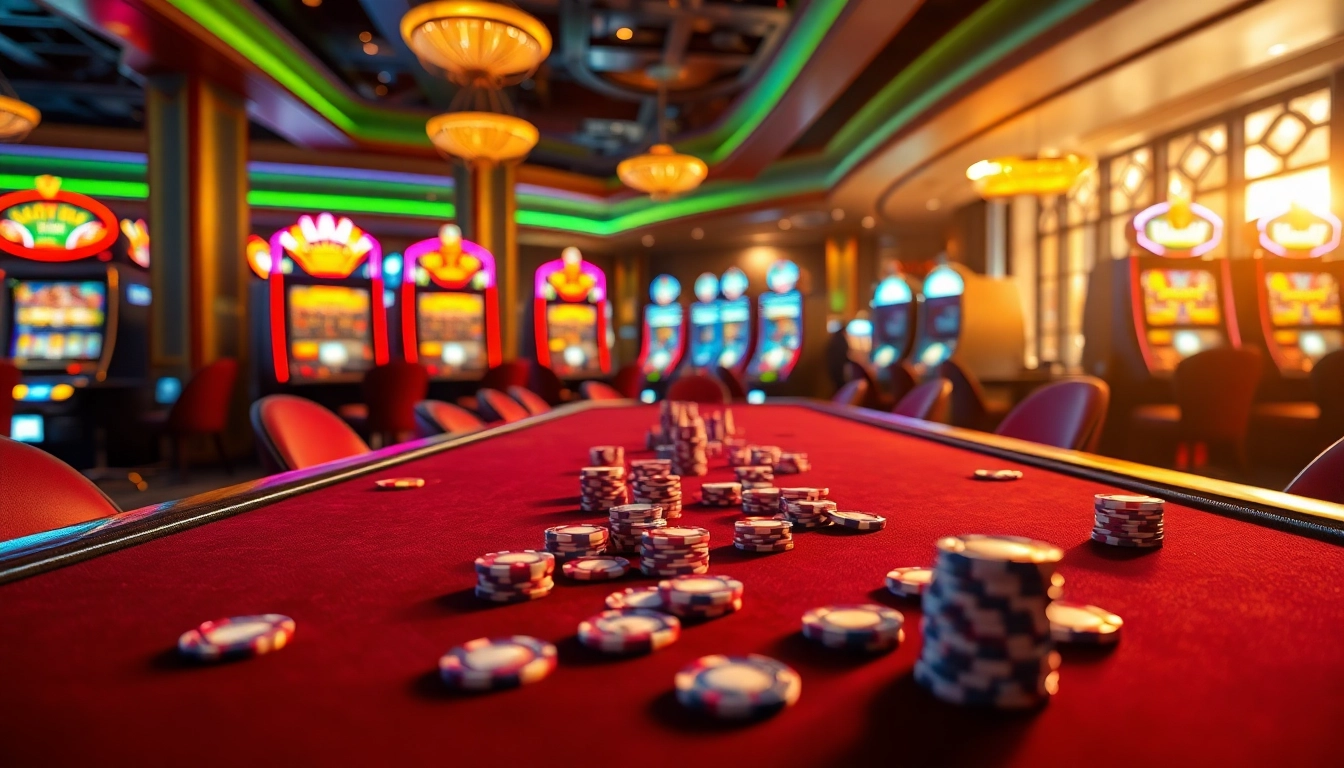 Gambling excitement at casinospiele.de with bright gaming tables and vibrant atmosphere.