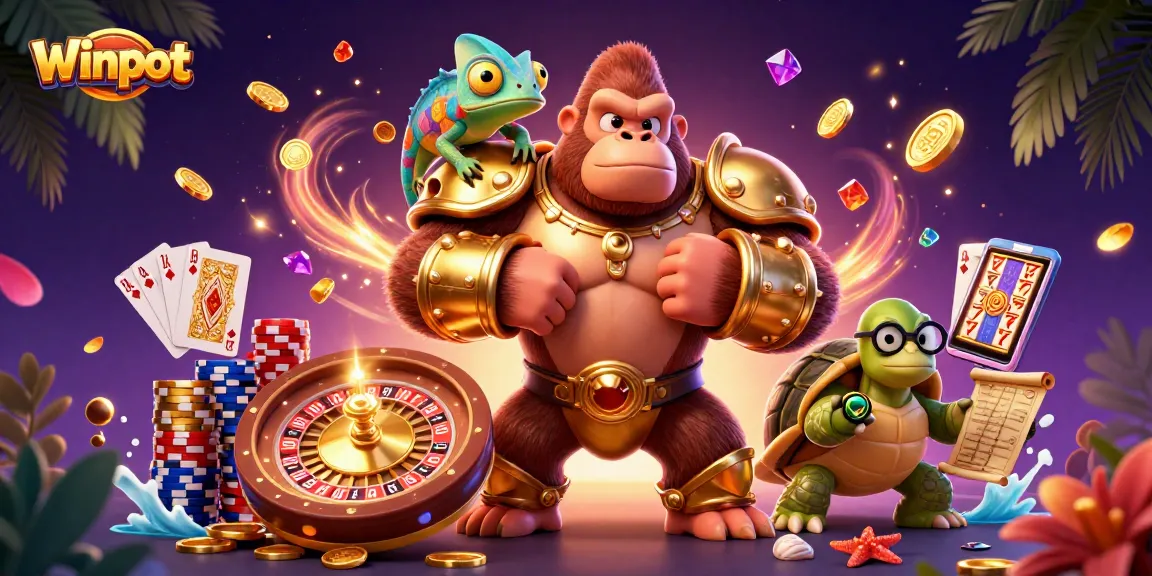 Winpot brings excitement to gambling with unique characters among colorful casino elements and vibrant imagery.