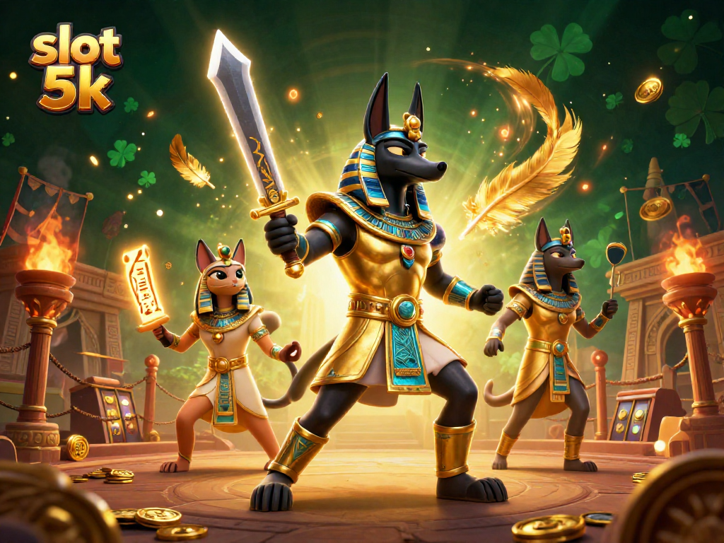 Experience thrilling gameplay with slot 5k featuring ancient Egyptian warriors amid gold and dazzling elements.