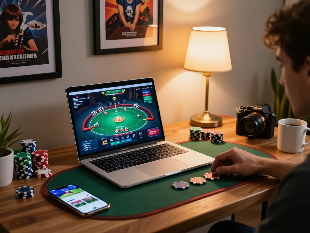 Engaging online poker game on Gameradar's featured gaming setup, showcasing strategy and excitement.