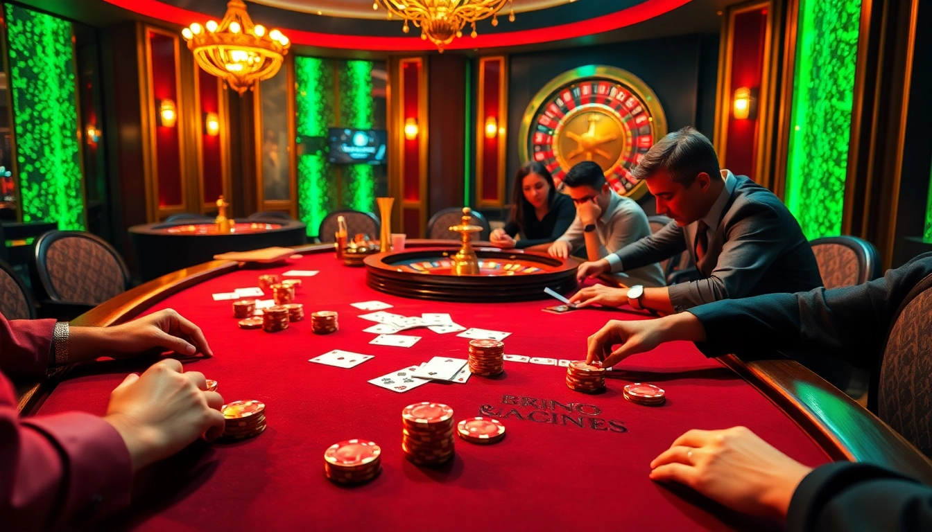 Exciting poker game at 88i nhà cái with luxurious chips and cards in a vibrant casino setting.