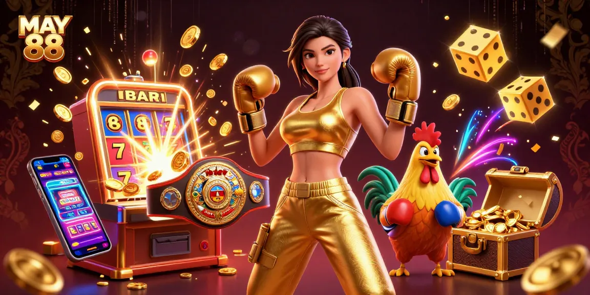 Experience thrilling wins at MAY 88 with exciting slot machines and vibrant casino elements.