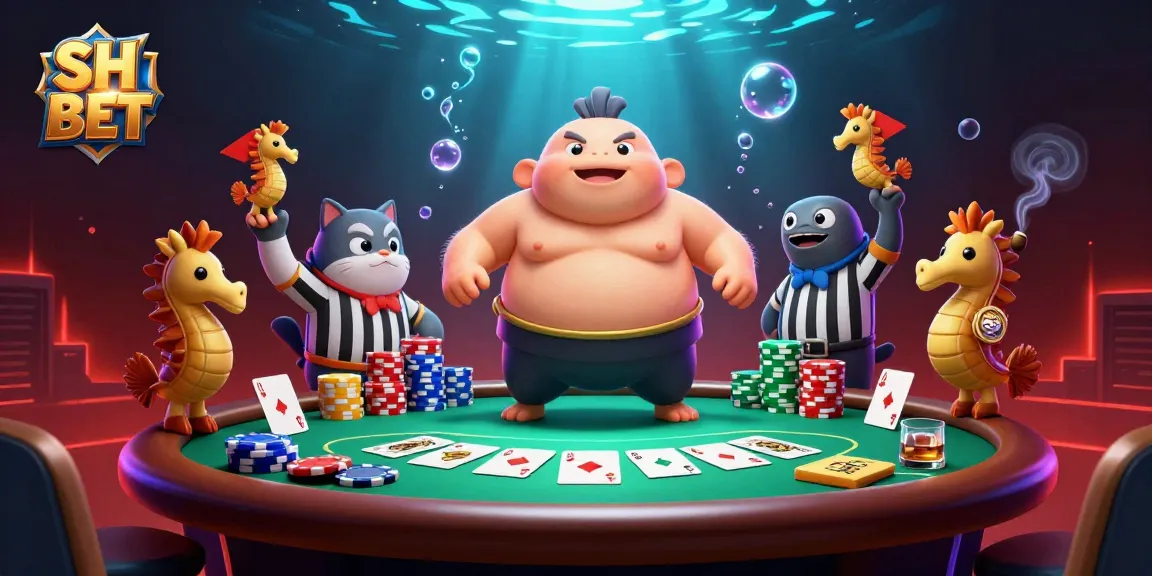 Join the vibrant SH BET animated underwater casino scene featuring a sumo fugu and catfish referee.
