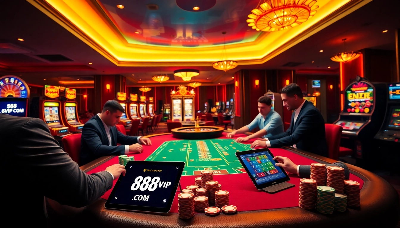 Professional players compete at a poker table showcasing the excitement of 68VIP.COM gambling.