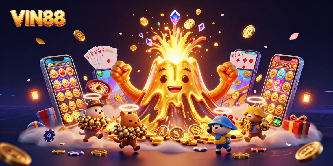 Engage in exciting gameplay with VIN88's vibrant 3D slot game scene featuring animated characters and treasure!