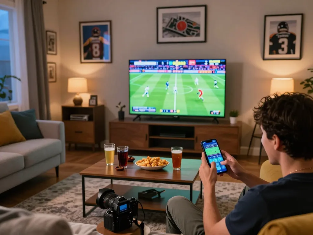 Engaging in online casinos in Canada while placing bets on sports with excitement in a cozy home.