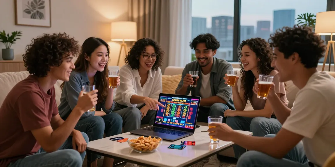Diverse group enjoying credit card casinos in cozy living room during twilight.