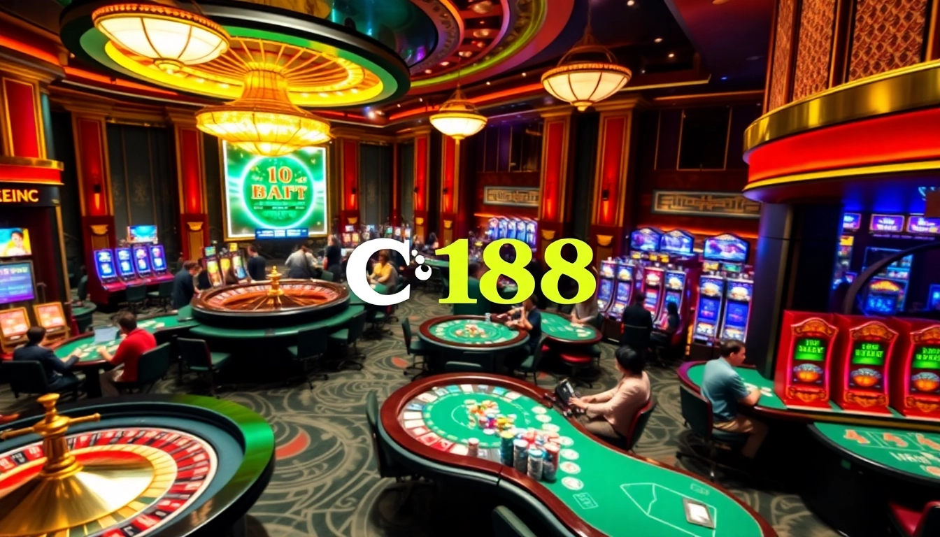 Players enjoying exciting games at C168 casino with colorful chips and vibrant atmosphere.