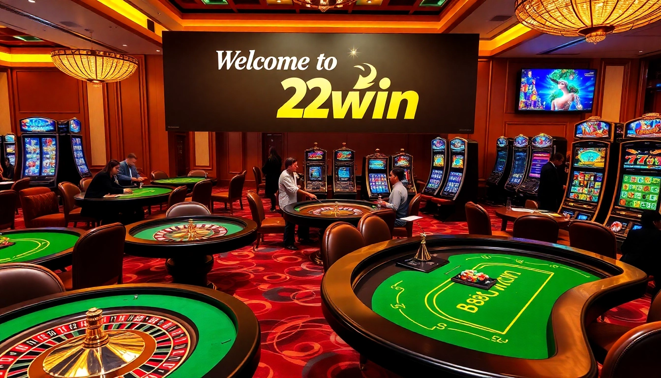 Players engaging at 32win casino tables with roulette wheels and poker chips.