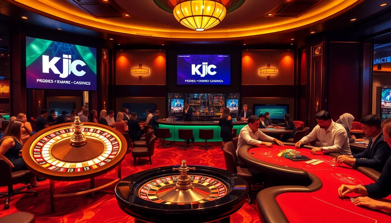 Players enjoying a lively KJC gaming experience at a luxury casino with vibrant atmosphere.
