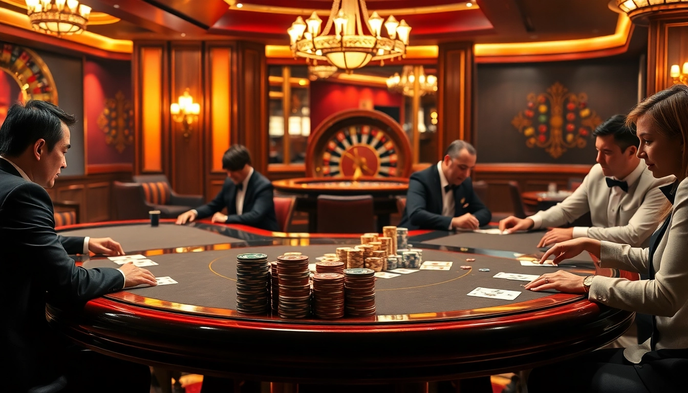 Players engage in a high-stakes poker game featuring chips and cards with the excitement of https://xx88.vin/.