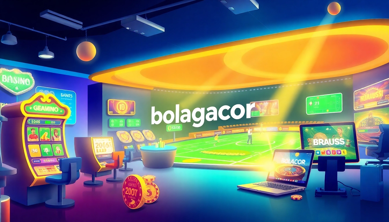 Online gambling scene depicting bolagacor with engaging gaming interfaces and vibrant colors.