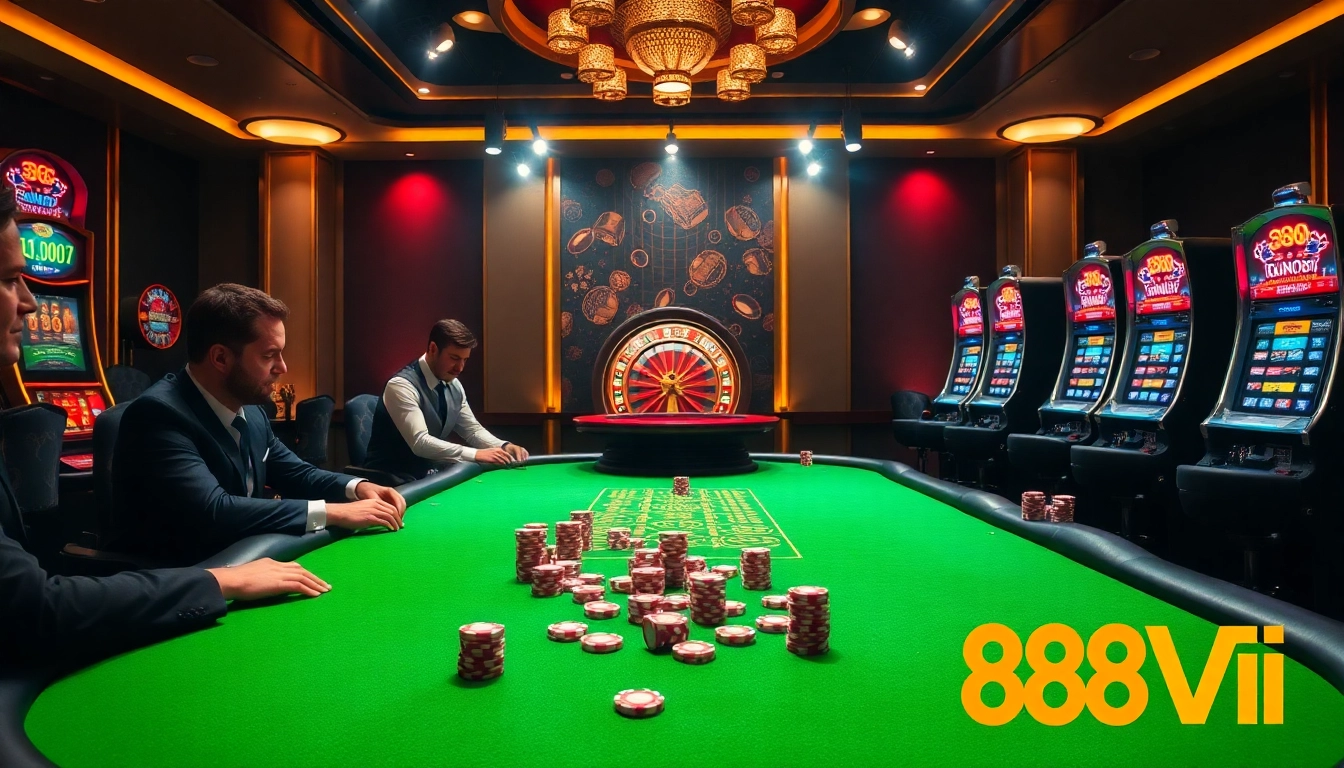 Players enjoying a thrilling poker game at 888VI's luxurious online casino environment.