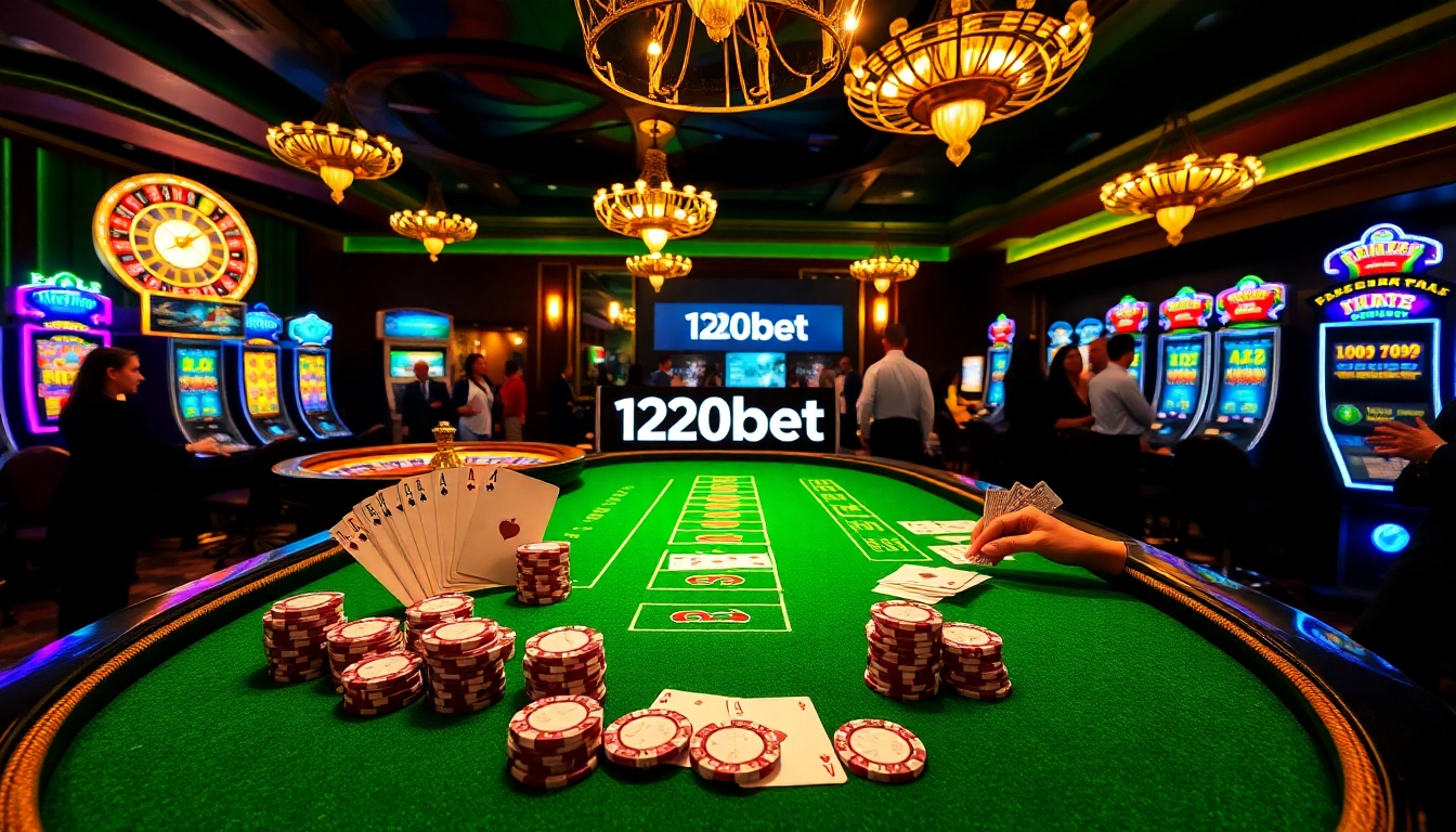 Experience thrilling gambling at 120bet with vibrant casino tables and lively slot machines.