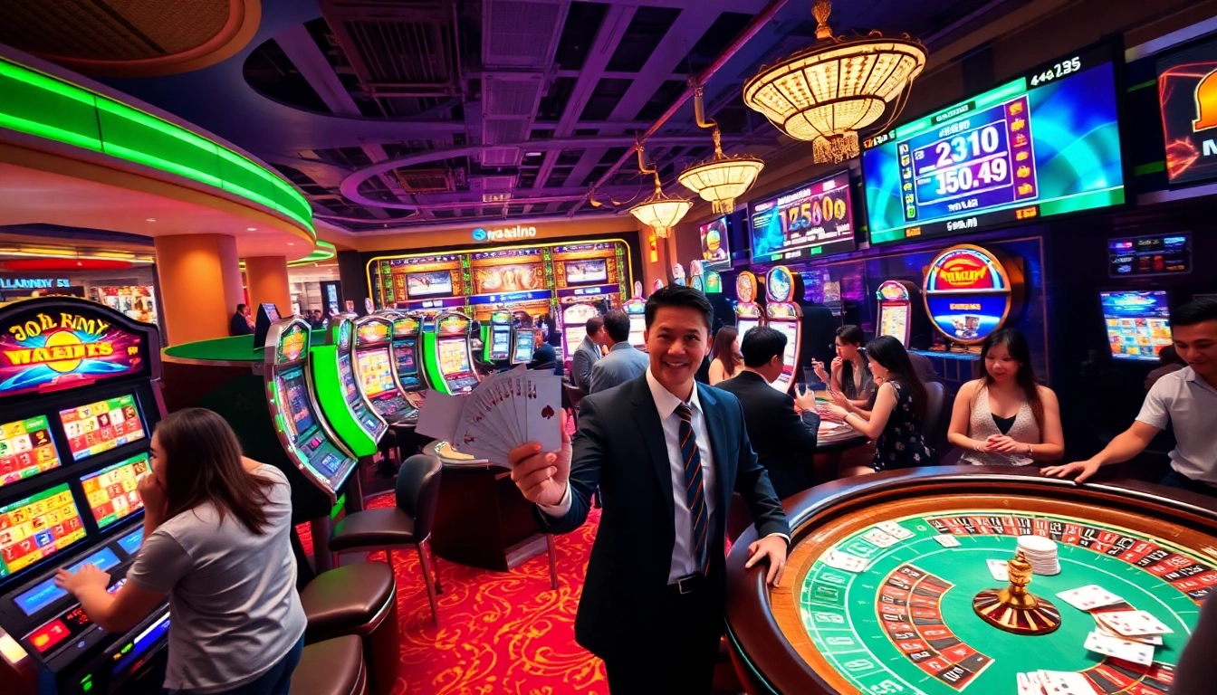Exciting gambling scene at 56win com showcasing vibrant casino tables and players engaging in games.