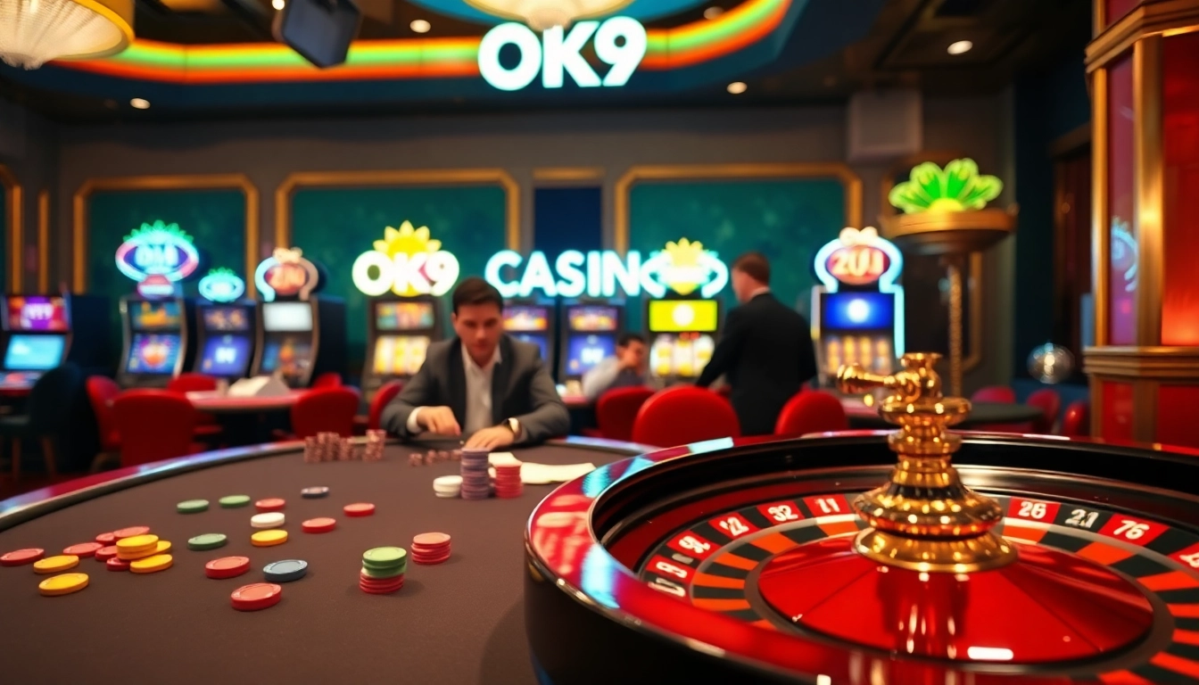 Exciting gameplay at OK9 CASINO with poker, roulette, and bright slot machines.