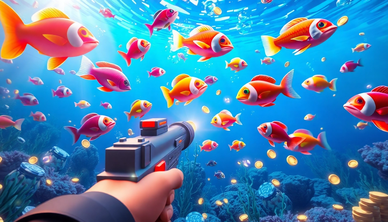 Thrilling underwater action in bắn cá đổi thưởng game showcasing colorful fish and interactive gaming elements.