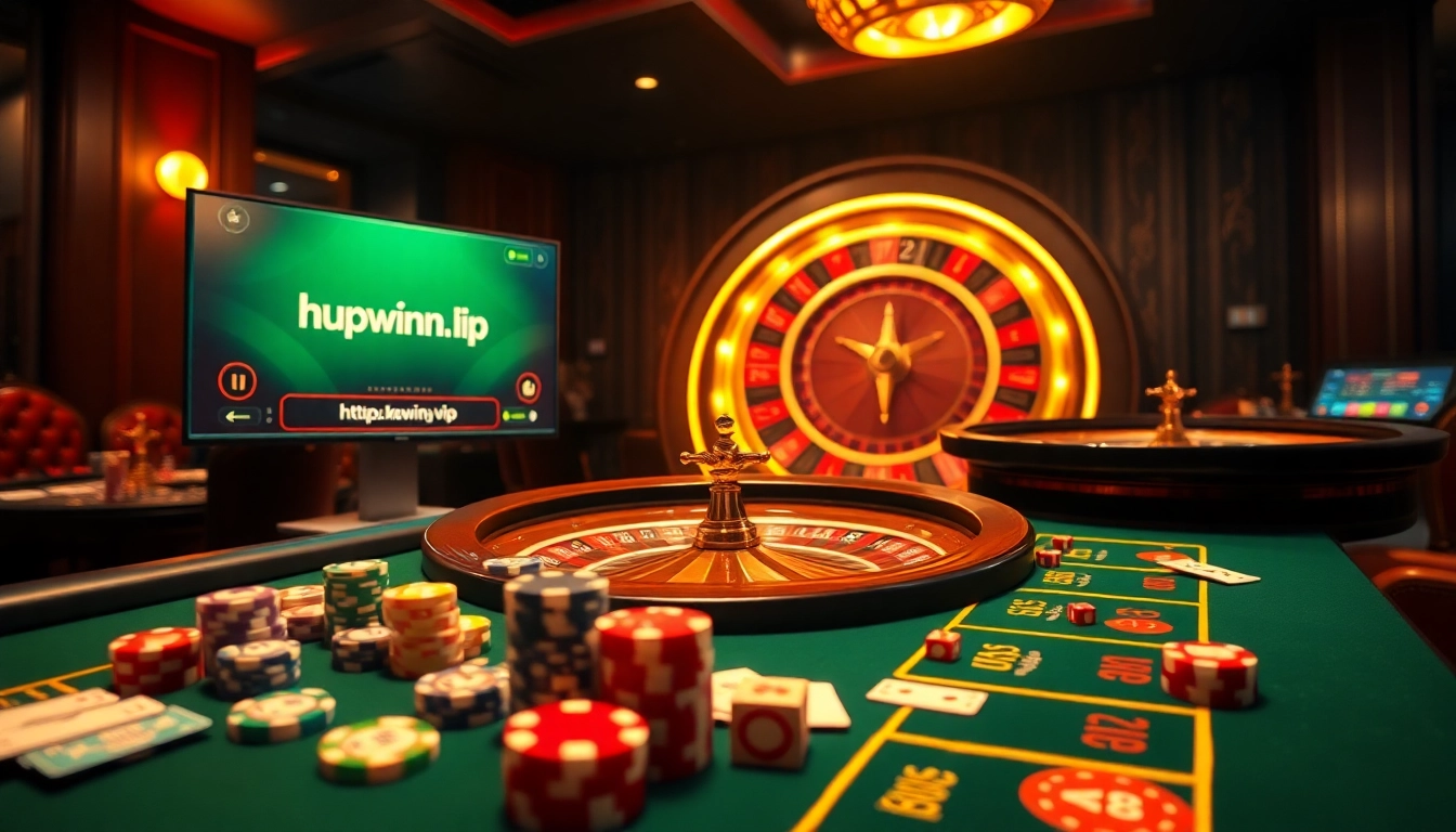 Exciting casino betting scene featuring colorful chips and the digital interface of https://kuwinvn.vip.