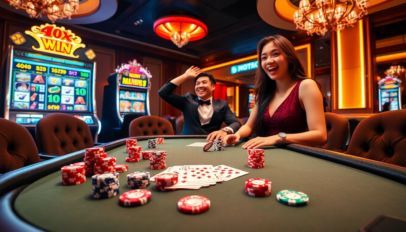 Celebrating a win at the luxurious casino table with poker chips, showcasing https://go8vn.bio.