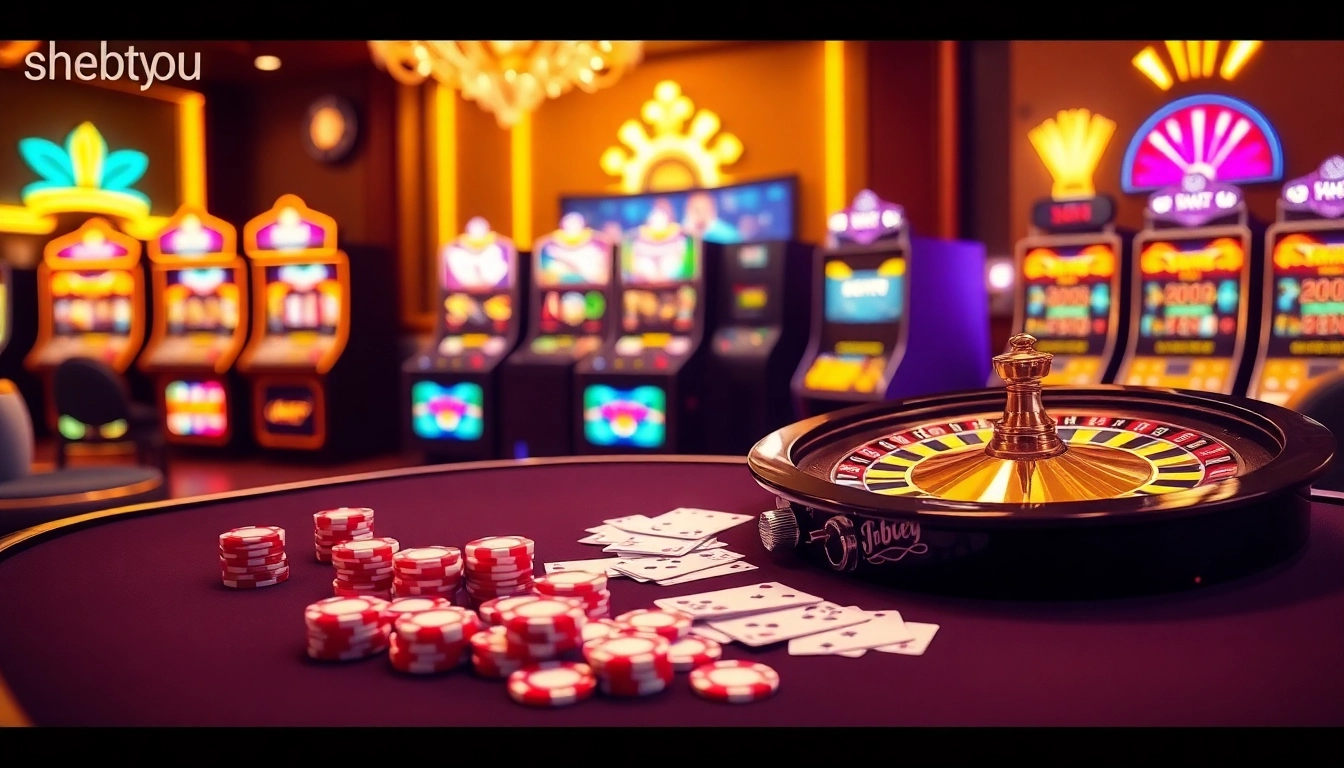 Engaging players at shbet.you with vibrant cards and sparkling poker chips in a luxurious casino setting.