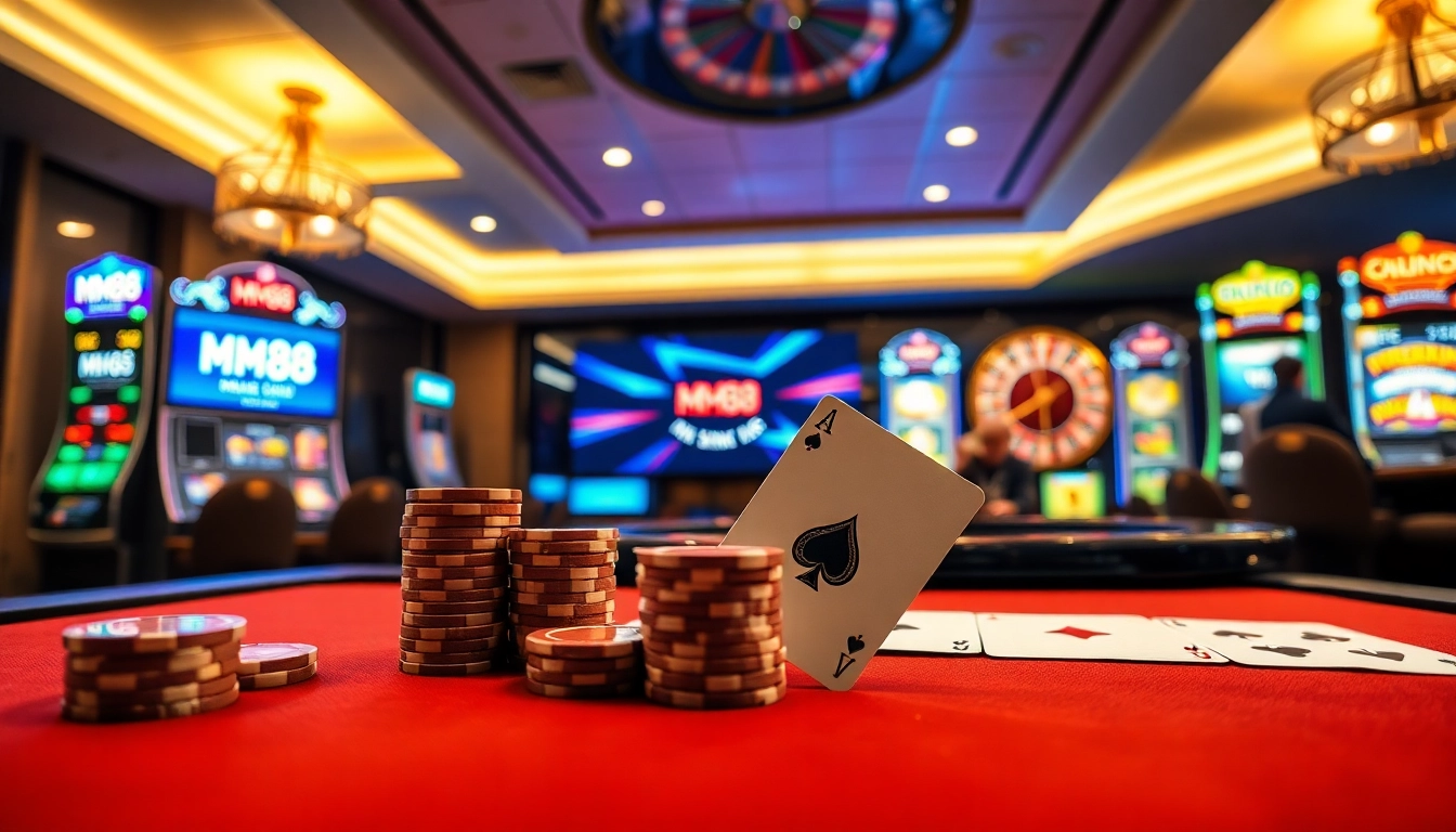 Experience luxury and excitement at MM88 with vibrant casino games and poker tables.