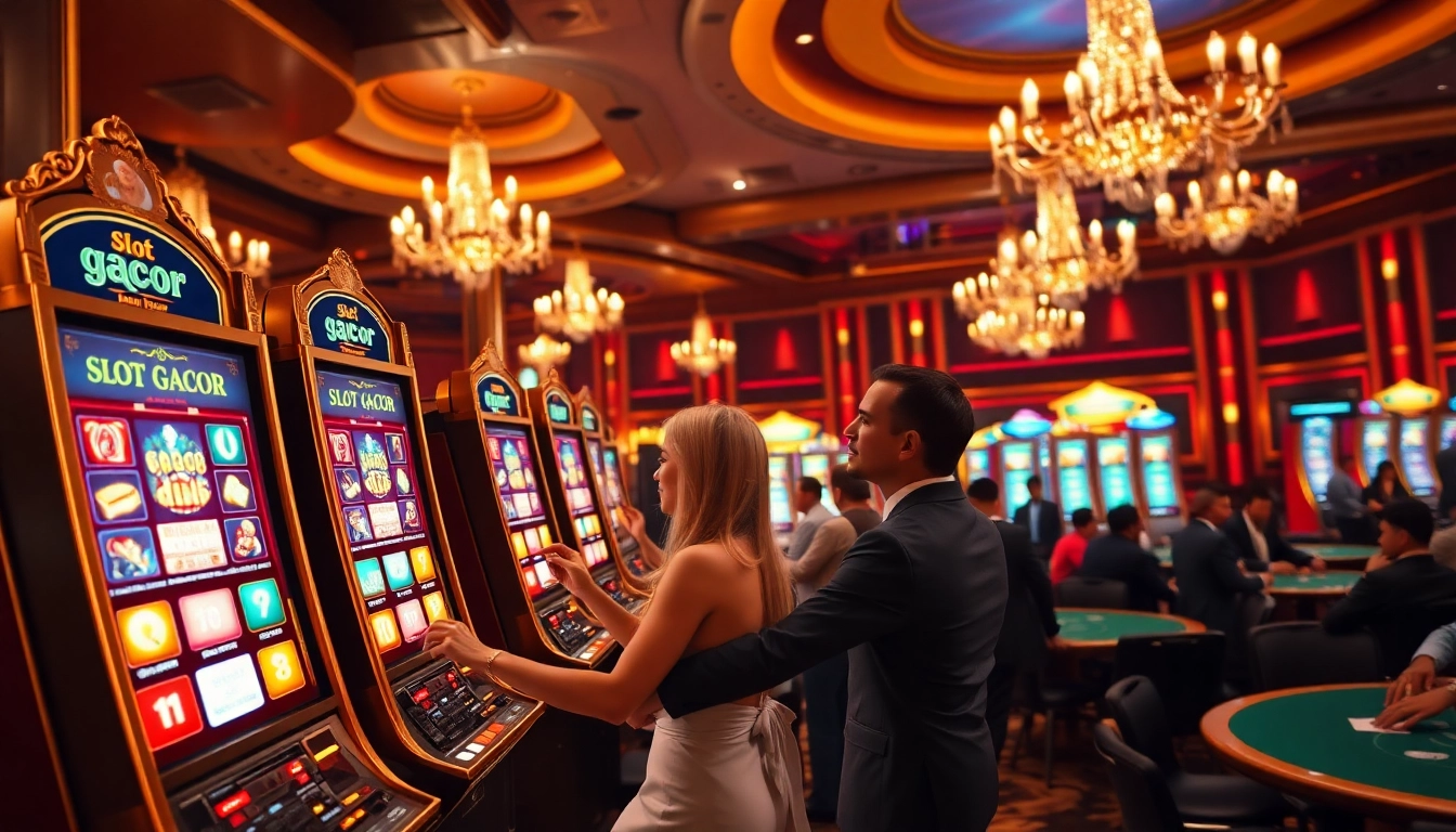 Players enjoying slot gacor hari ini with exciting wins in a vibrant casino atmosphere.